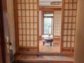 Chinese interior, old wooden doors, entrance to the premises. Royalty Free Stock Photo