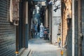 Chinese islamic people in a narrow street of the Xi`an islamic quarter