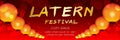 Chinese or japanese Lantern festival banner with text gold color on red bokeh lighting effect background with space