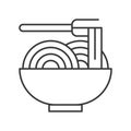 Chinese or Japanese noodles in bowl, food outline icon