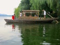 Chinese Junk Boat Paddled Out at Lake