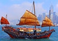 The chinese junk boat at victoria harbor, hong kong
