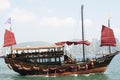 Chinese junk in Victoria harbour in Hong Kong