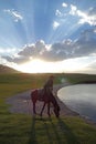 Chinese Kazakh herdsmen ride horse Royalty Free Stock Photo