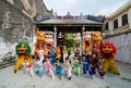 Chinese kungfu teenagers and lion dance perform