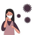 Chinese lady vector wearing protection mask for protect coronavirus flu created with china. Woman feeling unwell