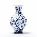 Floral Pattern Blue Vase On White Isolated Background