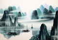 Chinese landscape watercolor painting