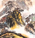 Chinese landscape watercolor painting Royalty Free Stock Photo