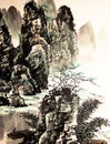 Chinese landscape watercolor painting Royalty Free Stock Photo