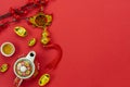 Chinese language mean rich or wealthy and happy.Top view aerial image decoration Chinese new year & lunar new year holiday