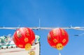 Chinese lantern decorations in a Chinese Temple with blue sky backgrounds