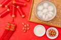 Chinese Lantern Festival traditional cuisine peanut dumplings on red background Royalty Free Stock Photo