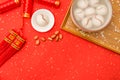 Chinese Lantern Festival traditional cuisine peanut dumplings on red background Royalty Free Stock Photo