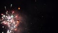 Chinese lantern flies up and fireworks in sky