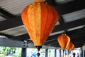 Chinese lantern lights hanged on a building roof
