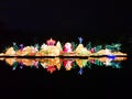 Chinese lantern lights lake night reflection river