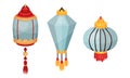 Chinese Lantern Made of Paper or Silk as Festive Luminaria Vector Set Royalty Free Stock Photo