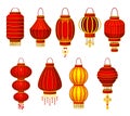 Chinese Lantern Made of Paper or Silk with Candle Inside Vector Set Royalty Free Stock Photo