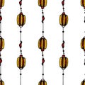 chinese lantern pattern vertically. seamless pattern of a Japanese street lamp icon, hand-drawn in the style of doodles Royalty Free Stock Photo