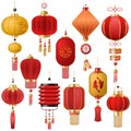 Chinese lantern vector traditional red lantern-light and oriental decoration of china culture for asian celebration Royalty Free Stock Photo