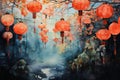 chinese lantern water color. generative ai