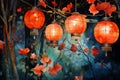 chinese lantern water color. generative ai