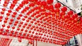 Chinese Lanterns arranged across the ceiling outdoor daylight