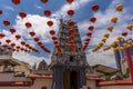 Chinese lanterns decorate the sky in front of the Sri Mariamman Temple in Chinatown,  Singapore, Asia Royalty Free Stock Photo