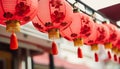 Chinese lanterns hanging in Chinatown illuminate the vibrant night generated by AI