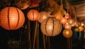 Chinese lanterns hanging, glowing in vibrant colors generated by AI