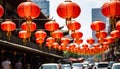 Chinese lanterns illuminate the vibrant night of Beijing Chinatown generated by AI