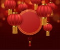 Chinese lanterns. Japanese asian 2020 rat new year red lamps festival 3d chinatown traditional realistic festive vector Royalty Free Stock Photo