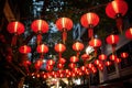 Chinese lanterns at night in Hoi An, Vietnam. Hoi An is a popular tourist destination in Vietnam, Red lanterns for Chinese New Royalty Free Stock Photo