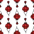 A pattern of a round Chinese lantern in red and yellow colors. Seamless pattern of a simple Japanese street lamp painted Royalty Free Stock Photo