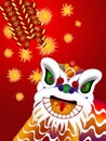 Chinese Lion Dance Head Firecrackers Illustration Royalty Free Stock Photo