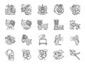 Chinese lion dance line icon set. Included the icons as performances, musician, lion dance, dragon dance, celebration and more. Royalty Free Stock Photo