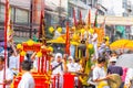 Chinese lion dance at Yaowarat or Bangkok Chinatown street during chinese vegetarian festival Royalty Free Stock Photo