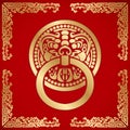 Chinese lion head knocker around with dragon pattern Royalty Free Stock Photo