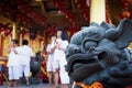 Chinese lion statue in Jiu Tean Geng Shrine, Phuket, Thailand.