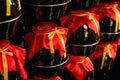 Chinese liquor ceramic jars in a wine cellar Royalty Free Stock Photo