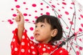 Chinese Little Girl Holding umbrella with raincoat Royalty Free Stock Photo