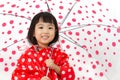 Chinese Little Girl Holding umbrella with raincoat Royalty Free Stock Photo