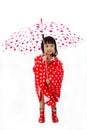 Chinese Little Girl Holding umbrella with raincoat Royalty Free Stock Photo