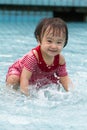 Chinese Little Girl Playing in Water Royalty Free Stock Photo