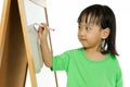 Chinese little girl writing on whiteboard Royalty Free Stock Photo