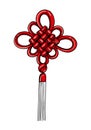 Chinese luck knot ZhoNg guo jie woven from red rope with a tassel at the bottom. Vector illustration