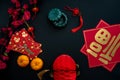 Chinese lunar new year decoration over black background. Royalty Free Stock Photo