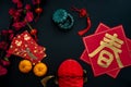Chinese lunar new year decoration over black background. Royalty Free Stock Photo