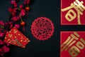 Chinese lunar new year decoration over black background. Royalty Free Stock Photo